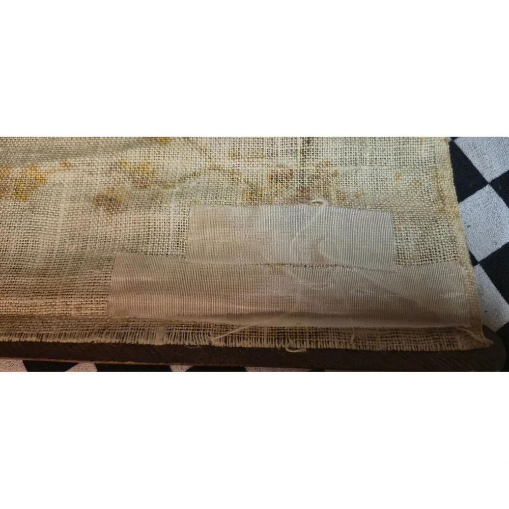 Vintage Burlap Indian Prayer Wall Hanging Scroll Wood Dowel Rustic Decor 16x12
